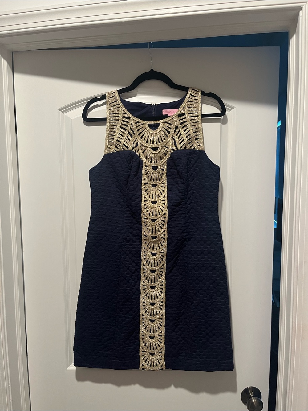 Lilly Pulitzer Navy Mini Dress with Gold Crochet Trim